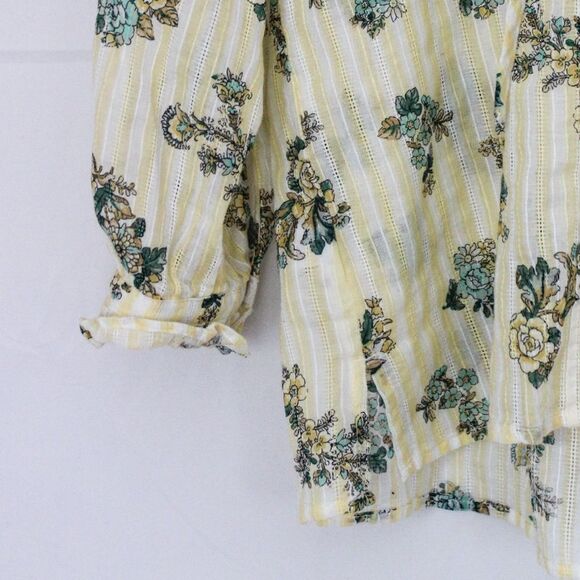 Loft Tie Neck Floral and Striped Peasant Blouse - Medium, Yellow Stripe - Picture 5 of 8